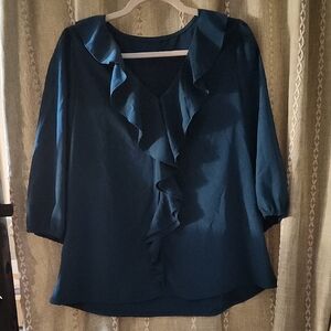 Chic Teal Ruffle Blouse